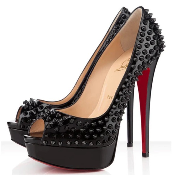 Christian Louboutin Shoes - 🌺CHRISTIAN LOUBOUTIN 👠 Black Lady Peep Spikes Pumps size 38.5